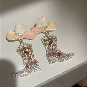 Cowboy Boot and Hat Earrings with Pink and Gold Accents